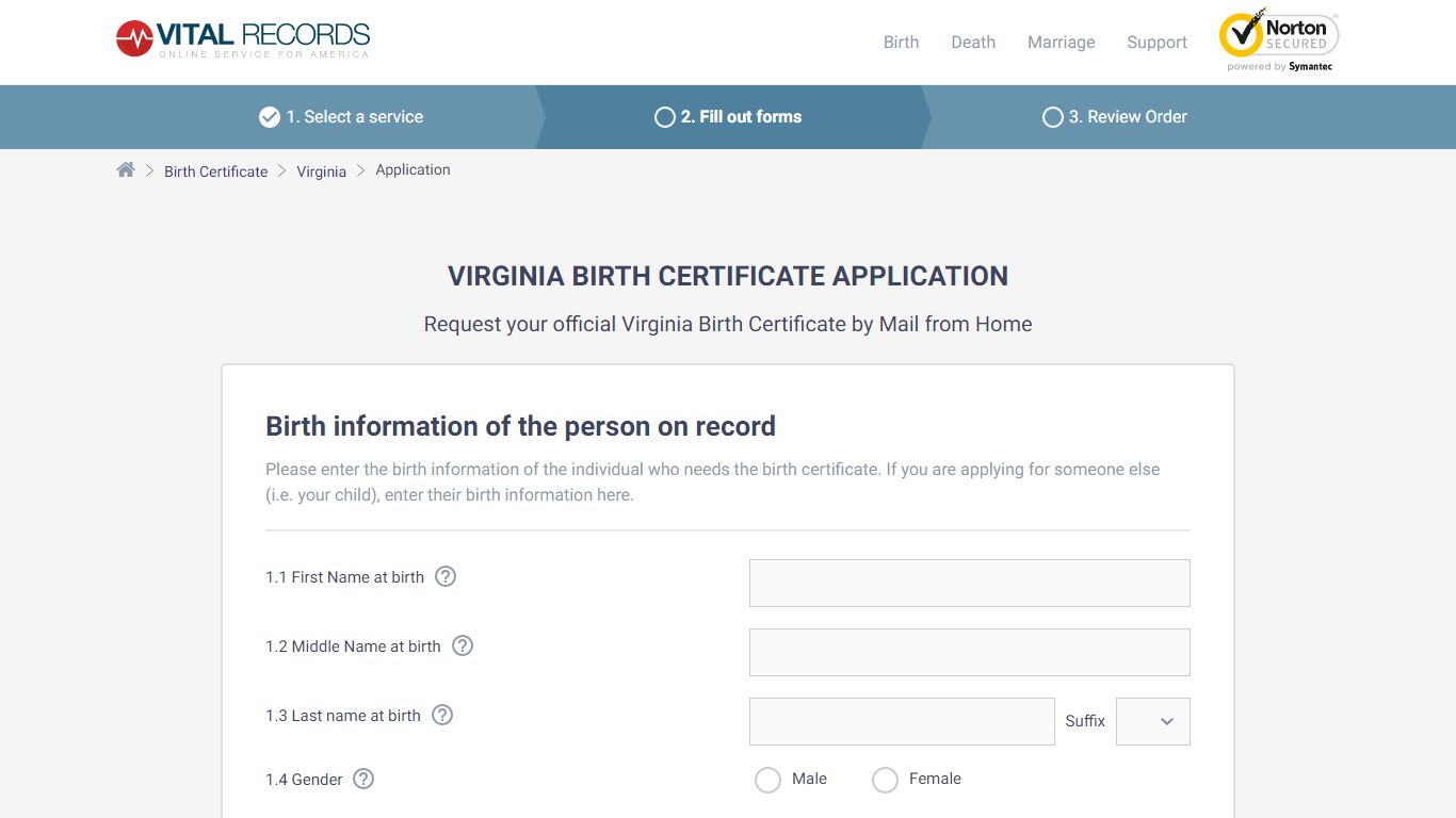 Virginia Birth Certificate Application - Vital Records Online